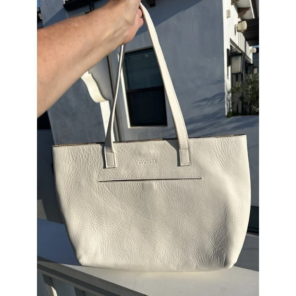 NEW m0851 turnlock large shopping office tote bag off white leather designer